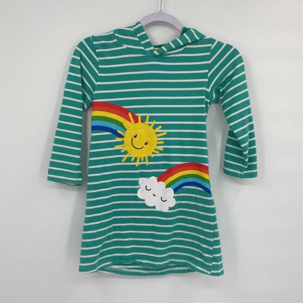 Girls Hooded Shift Dress Green White Stripe Rainbow Stretch Pullover 10